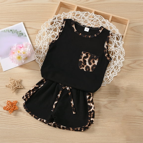 YWDJ 2 Piece Set Outfit for Girls Summer Kids 1-6 T Sleeveless Tank Tops Shorts Fashion Clothes Black 5 T