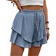 thumbnail image 1 of Pantalones cortos fluidos for mujer, falda pantalón estilo bohemio con volantes y mariposas, cintura alta, tela texturizada, doble capa, Color sólido, informal, 1 of 7