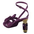 thumbnail image 4 of FSJ Women Open Toe Crystal Chunky High Heel Bow Sandals Adjustable Buckle Ankle Strap Satin Pumps Evening Party Dance Wedding Shoes Size 5 Purple, 4 of 4