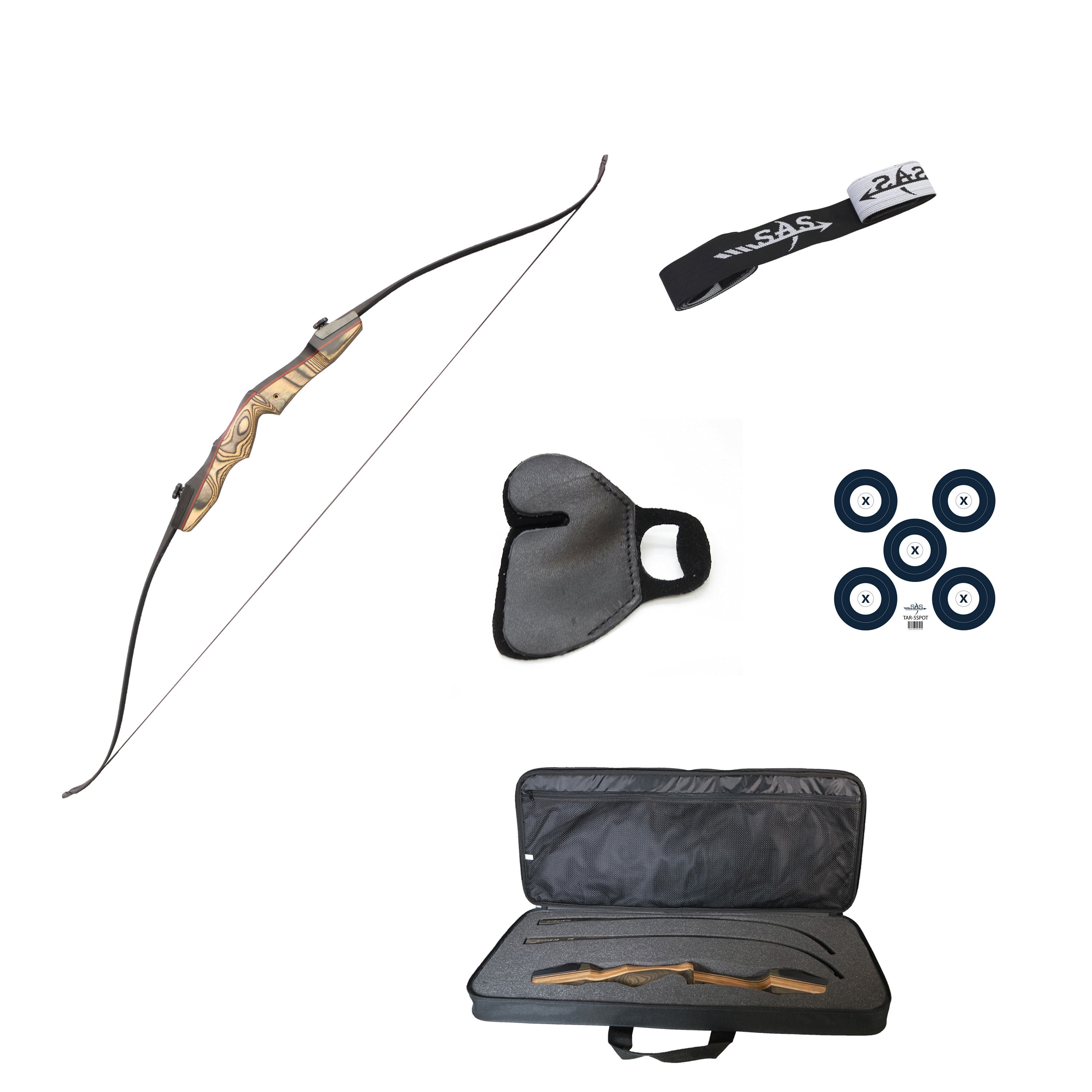 SAS Sage Take Down Recurve Bow Travel Package Kit with Hard Case Accessory 