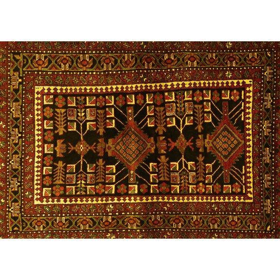 Ahgly Company Machine Washable Indoor Rectangle Persian Yellow Traditional Area Rugs, 5' x 7'