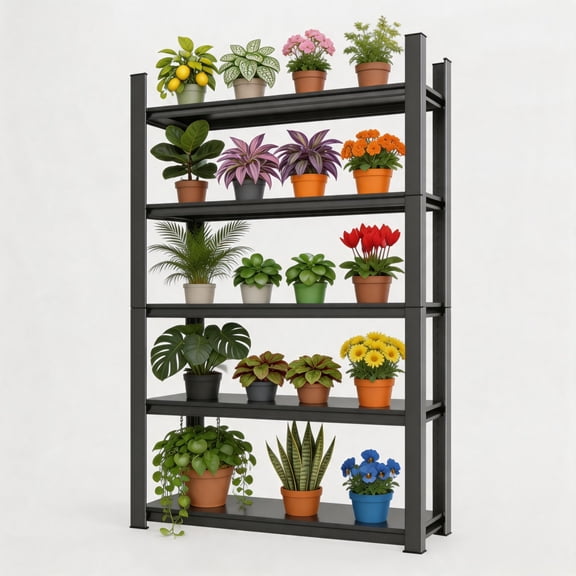 5-Tier Green Plant Storage Rack, Heavy-Duty Rust-Proof Metal Storage Rack, FreeStanding Adjustable Flower Pot Placement Table, 2500lb, Reinforced Columns, Easy Asssemble for Gardening Storage