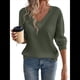 thumbnail image 1 of Blusas de Punto Gofre para Mujer, Blusas Casuales de Larga con Farol, Cuello en V, Camisetas Oversize. Verde M, 1 of 8