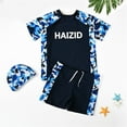 thumbnail image 2 of YunPes Children's Swimming Swimsuit Summer Swimsuit Short Sleeved Split Swimsuit Swimming Cap Three Piece Set Boy Swim Suit Size 14, 2 of 9