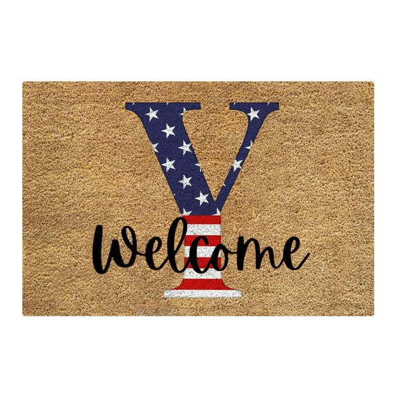 Chmadoxn 4th of July Doormat Outdoor Welcome Patriotic Door Mat Independence Day Rug with A-Z, Non Slip Backing Door Mat for Porch Entry Staircase Bathroom Decor