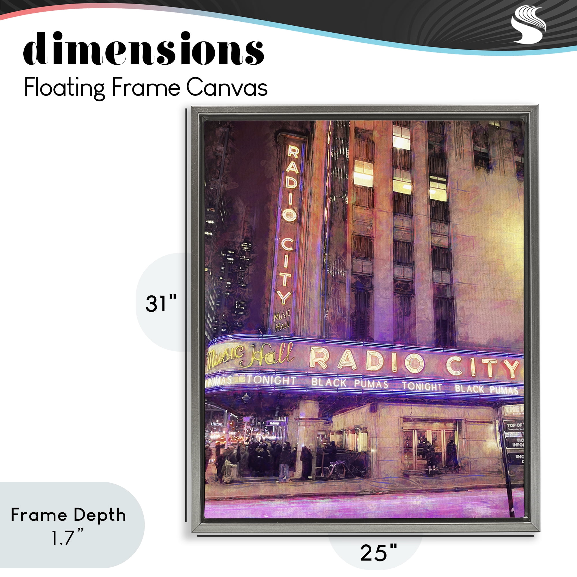 Stupell Industries Radio City Music Hall Gray Framed Floater Canvas Wall Art, design by Grotto Studios