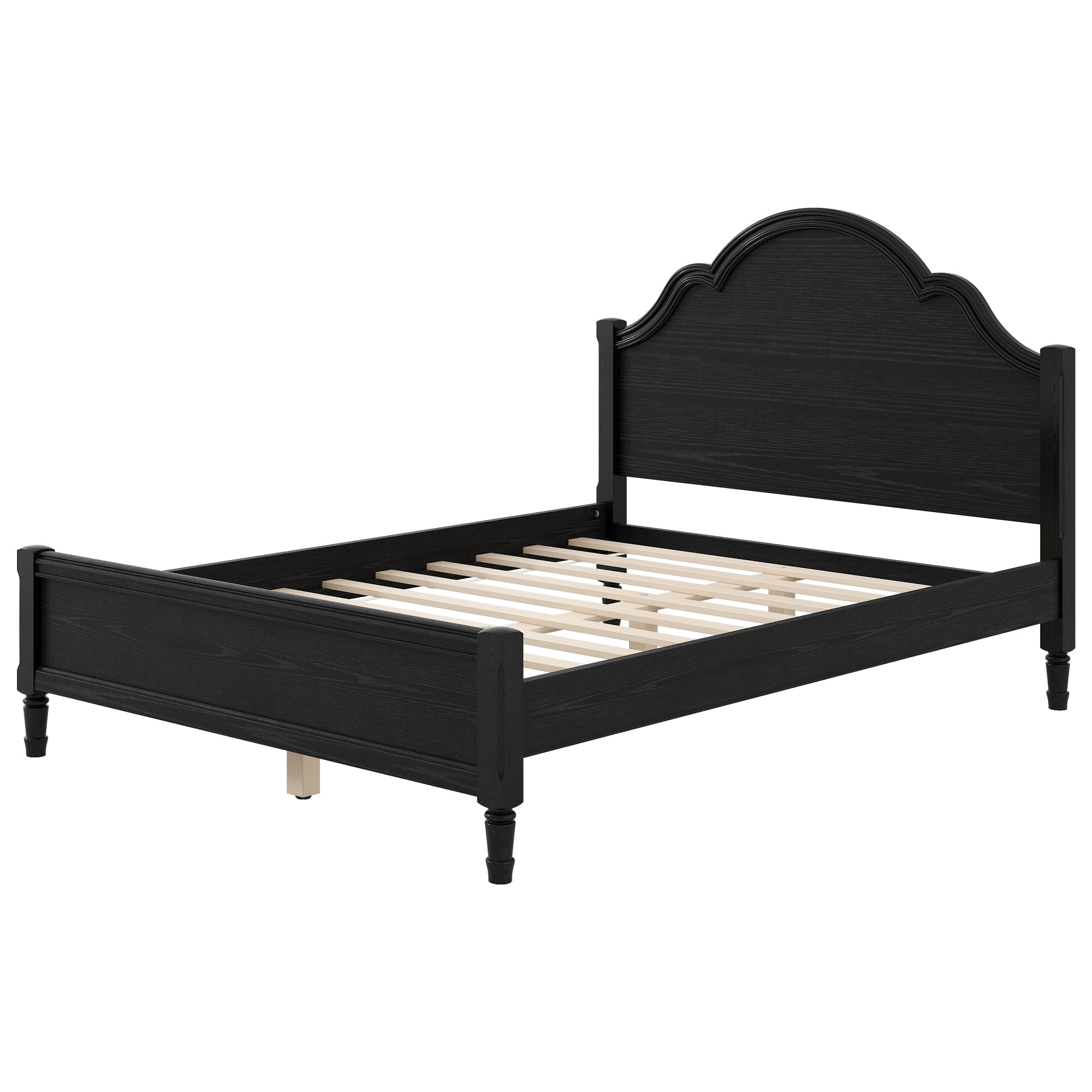 Euroco Wood Queen Size Platform Bed with Headboard, No Spring Box Needed, Black