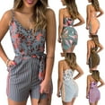 thumbnail image 2 of PENGXIANG Women Floral Print Rompers  Deep V-Neck Sleeveless Summer Short Jumpsuits with Waist Belt, 2 of 6