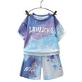 thumbnail image 4 of Caqnni Boy's 2 Piece Summer Beach Set Short Sleeve Tee with Elastic Waist Short Sets Cartoon Print 2PCS Set Gift Pajamas & Dailywear Set 4-5 Years,Purple, 4 of 5