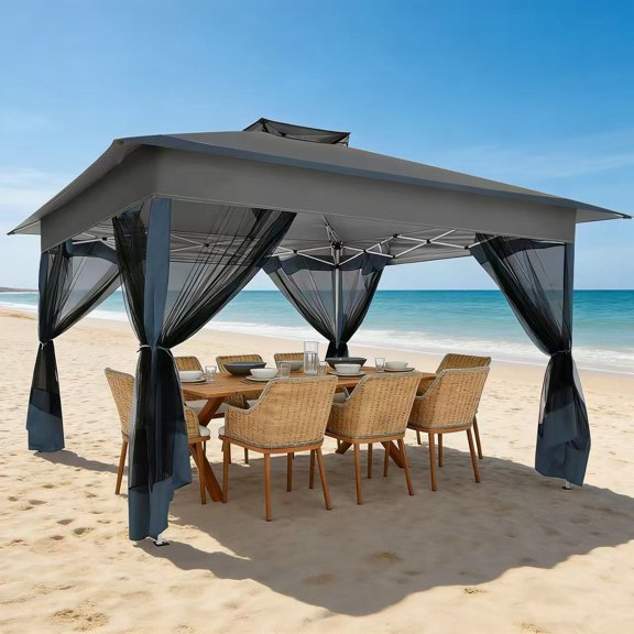 COBIZI 13x13 Pop-Up Gazebo with Mosquito Netting, Outdoor Patio Canopy Tent with 2-Tier Ventilated Roof, 3 Adjustable Heights, Provides 169 Sq Ft Shade, Dark Grey