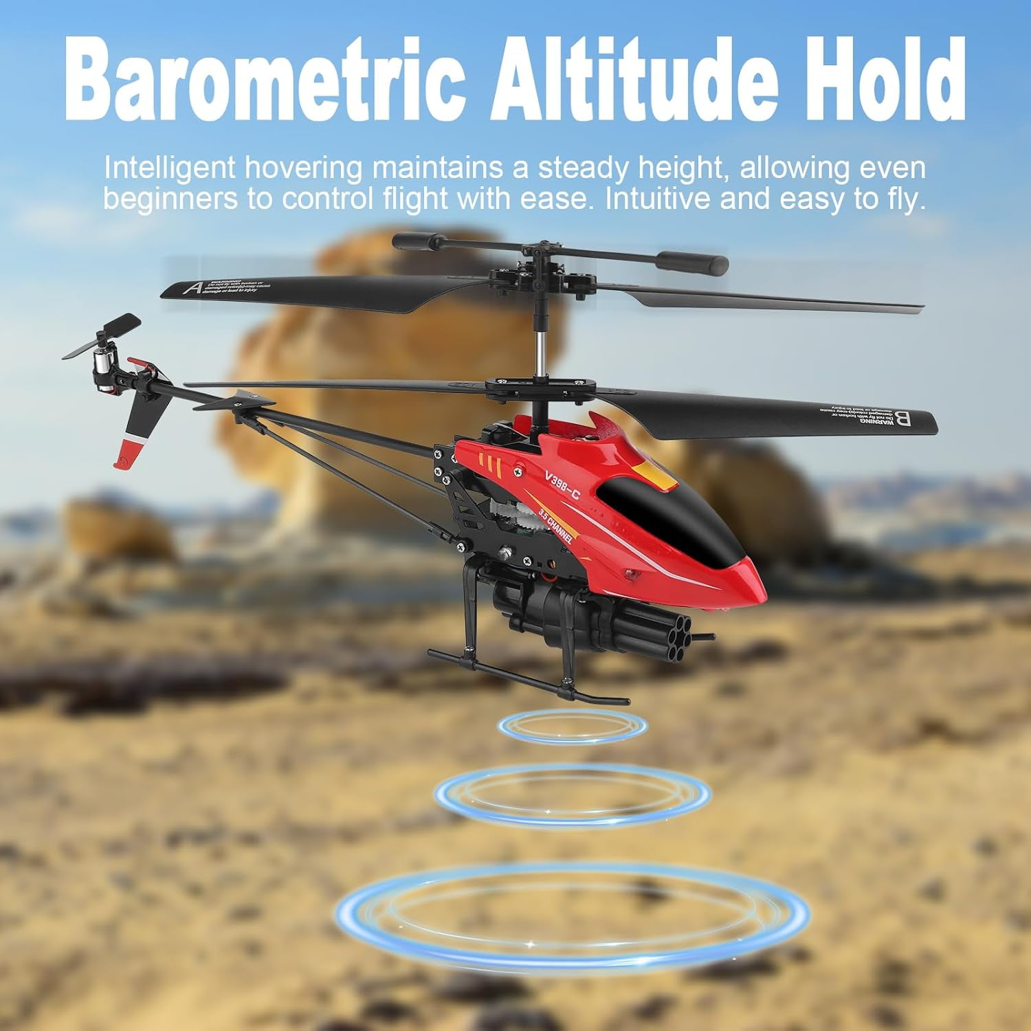Bruce&Shark RC Helicopter, WLtoys V398-C Remote Control Helicopter, 4 Channel RC Aircraft with 6-Axis Gyro, One Key Take Off/Landing, Easy to Fly for Kids and Beginners
