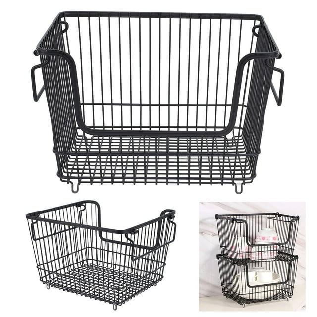 Freezer Storage Basket, Iron Wire Easy Access Keep Tidy 40 Pounds Load Bearing Large Opening Stackable Chest Freezer Organizer Black for Dining Room for Meat