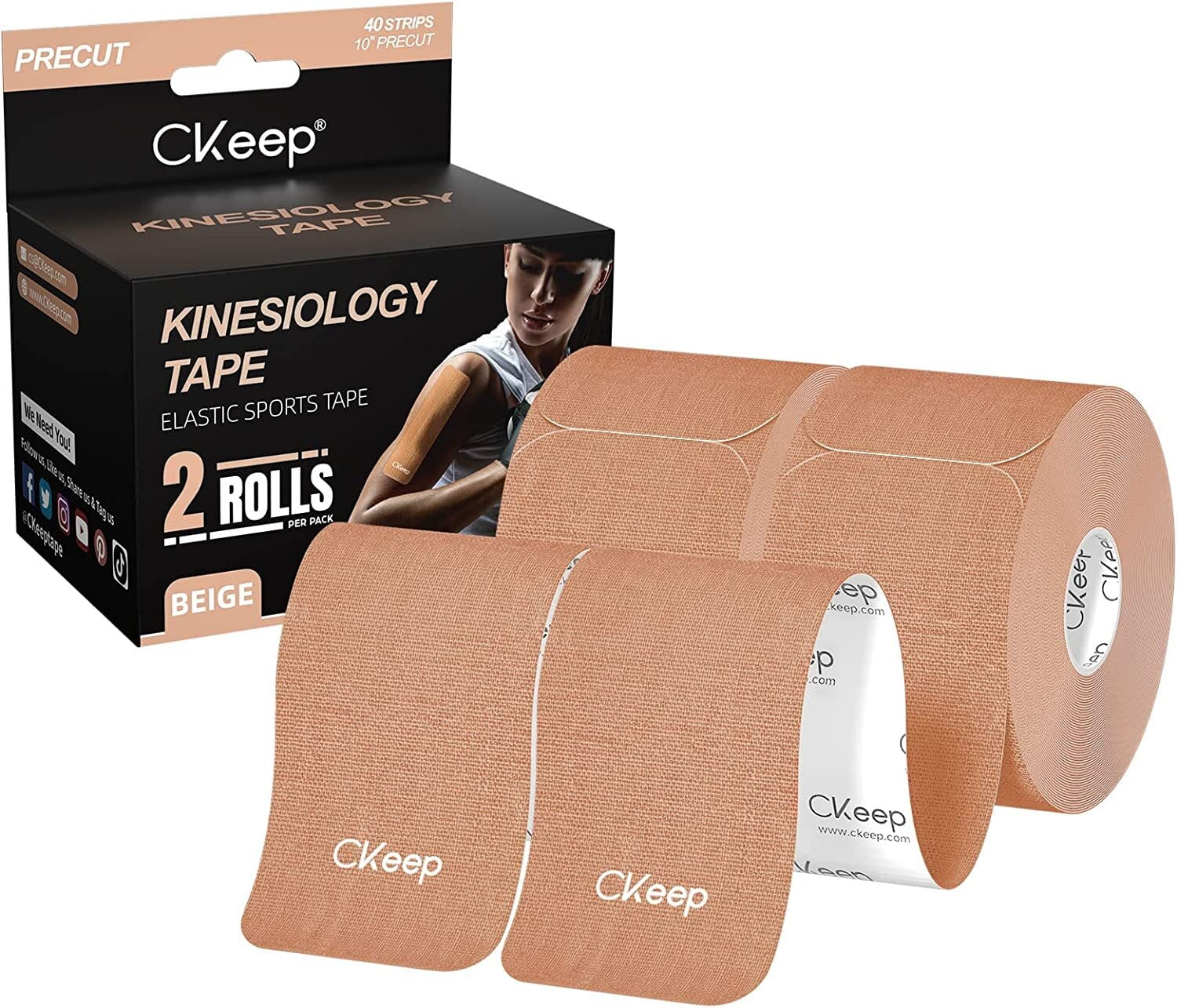 CKeep Kinesiology Tape (2 Rolls), Original Cotton Elastic Premium
