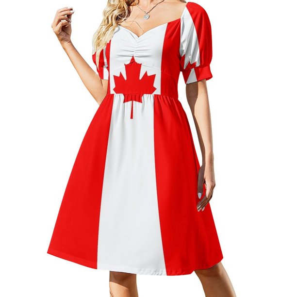 Vestido de manga corta con la bandera de Canadá, vestido de verano 2025, vestidos de noche de lujo para mujer, vestido 2025
