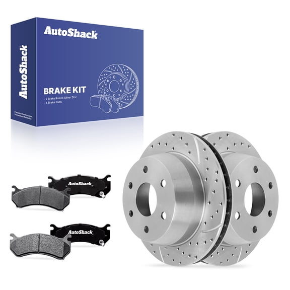AutoShack Rear Vented Drilled & Slotted Silver Zinc Coated Brake Rotors   Ceramic Pads 6-PC Brake Kit Replacement for 2006 GMC Sierra 1500 2005 Chevrolet Sonora SilverShield Pro 12.99" (330 mm)