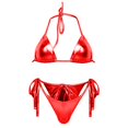 thumbnail image 4 of IDALL Bikini Sets Bathing Suit Women High Waisted Bikini Push Up Two Piece Swimsuits Vintage Swimsuit Two Piece Retro Halter Ruched High Waist Bikini Set High Waisted Bikini Sets Micro Bikini Red L, 4 of 6