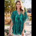 thumbnail image 4 of Blusas de Corta con Cuello en V para Mujer, Blusas Florales de Doble Capa de , Túnicas, Tops Planta Verde Azulada XL, 4 of 8