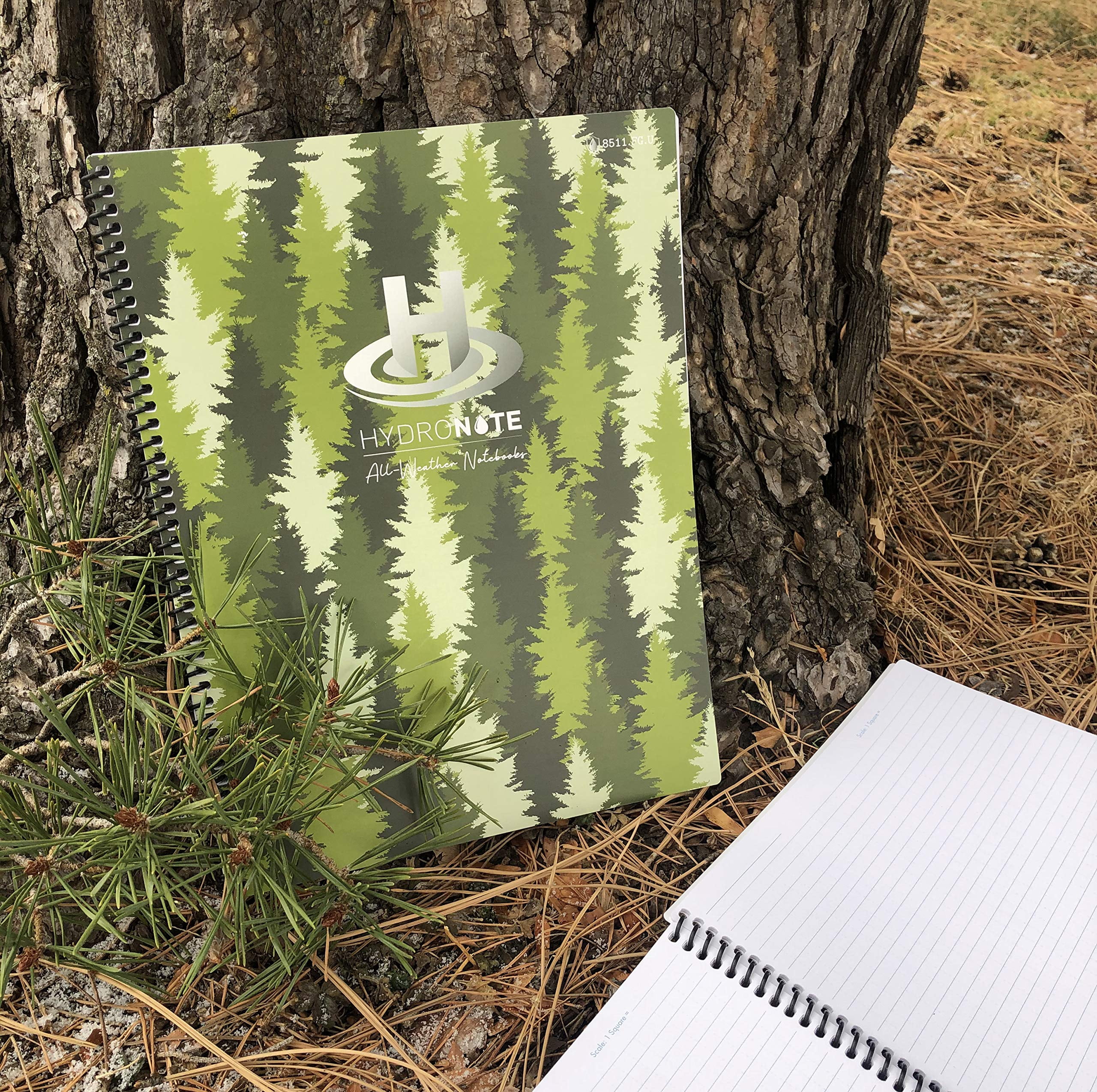 Hydronote Waterproof Side Spiral Notebook, Universal Page Pattern 11 x 8.75 x 0.5 (Forrest Green)
