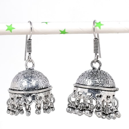 Indian Look Jhumki Gemstone Handmade Silver Tribal Bali Jewelry Earring 1.97 "