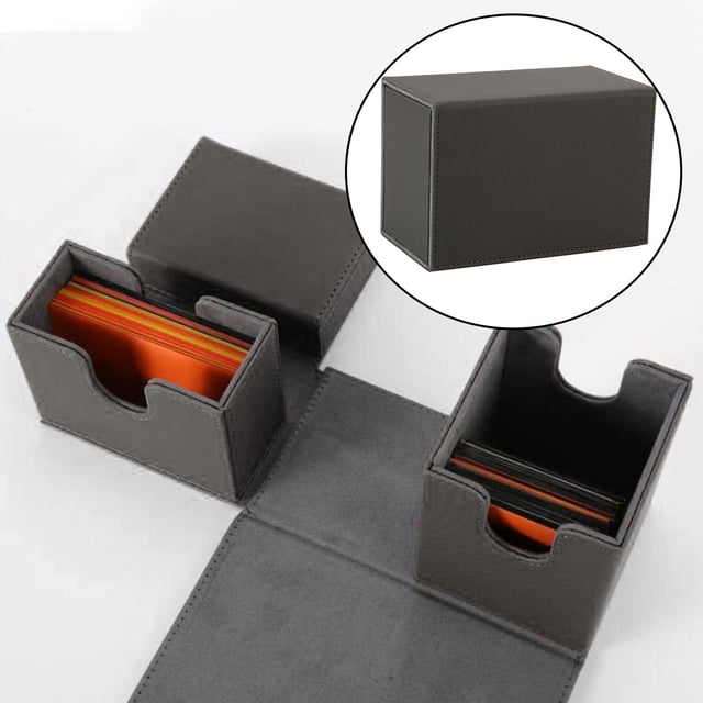 Estuche de tarjeta de juego de cuero de PU Tarjetas de comercio protectoras Caja de tarjeta de comercio de ladrillos de tarjeta de contenedor para tarjetas deportivas para juegos de mesa de Gris Macarena caja de la tarjeta de juego