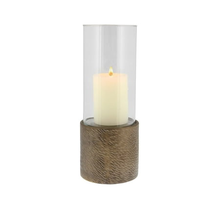 - Decmode Contemporary 13 Inch Textured Stoneware And Glass Cylindrical Candle Holder, Brown