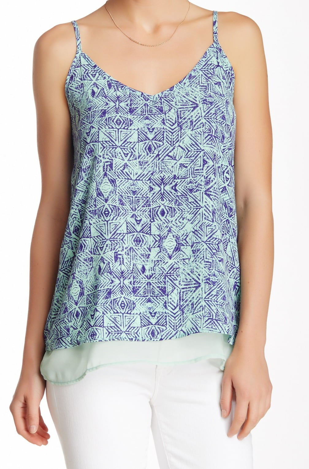 Harlowe & Graham Harlowe & Graham NEW Blue Women's Large L Tribal Print Layered Blouse 38