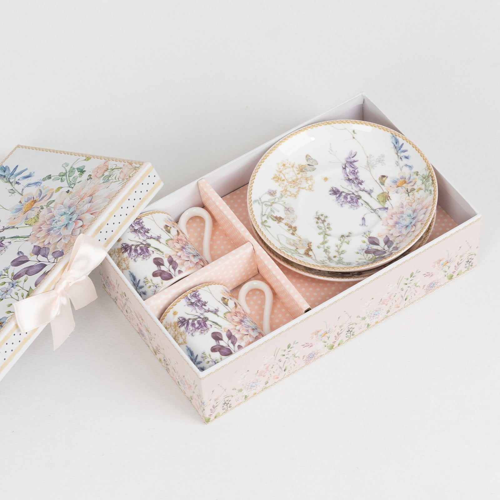 BalsaCircle 2 Blush Porcelain Espresso Cups and Saucers with Gift Box Party Accessories