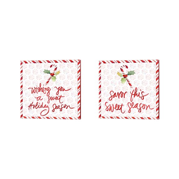 Great Art Now Peppermint Wishes by Lanie Loreth 2 Piece Canvas Art Set Each 14"W x 14"H