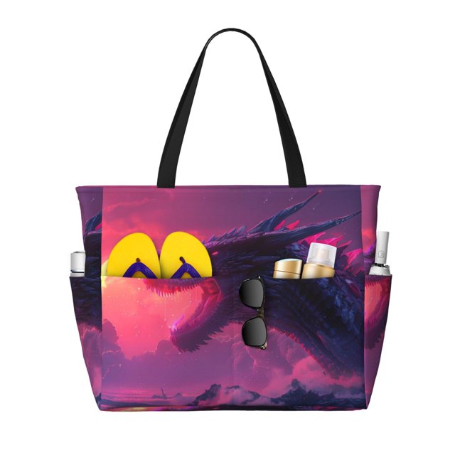 Easygdp Mystical Dragon Under Moon Bolsa de Viaje de Playa de Gran Capacidad, Bolsa Tote Perfecta para la Playa, Escapadas de Fin de Semana y Viajes