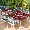 thumbnail image 2 of Red Black Plaid Snowman Christmas Table Cloths for 5 Foot Rectangle Tables, Xmas Snowflake Botanical Patio Waterproof Elastic Fitted Tablecloths, Washable Rectangular Table Cover for Camping, 2 of 8