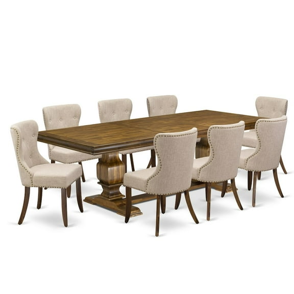 Luxe by East West Furniture 9 pc Kitchen Dining Set of a Mid Century Dining Table and 8 Dinning Chairs