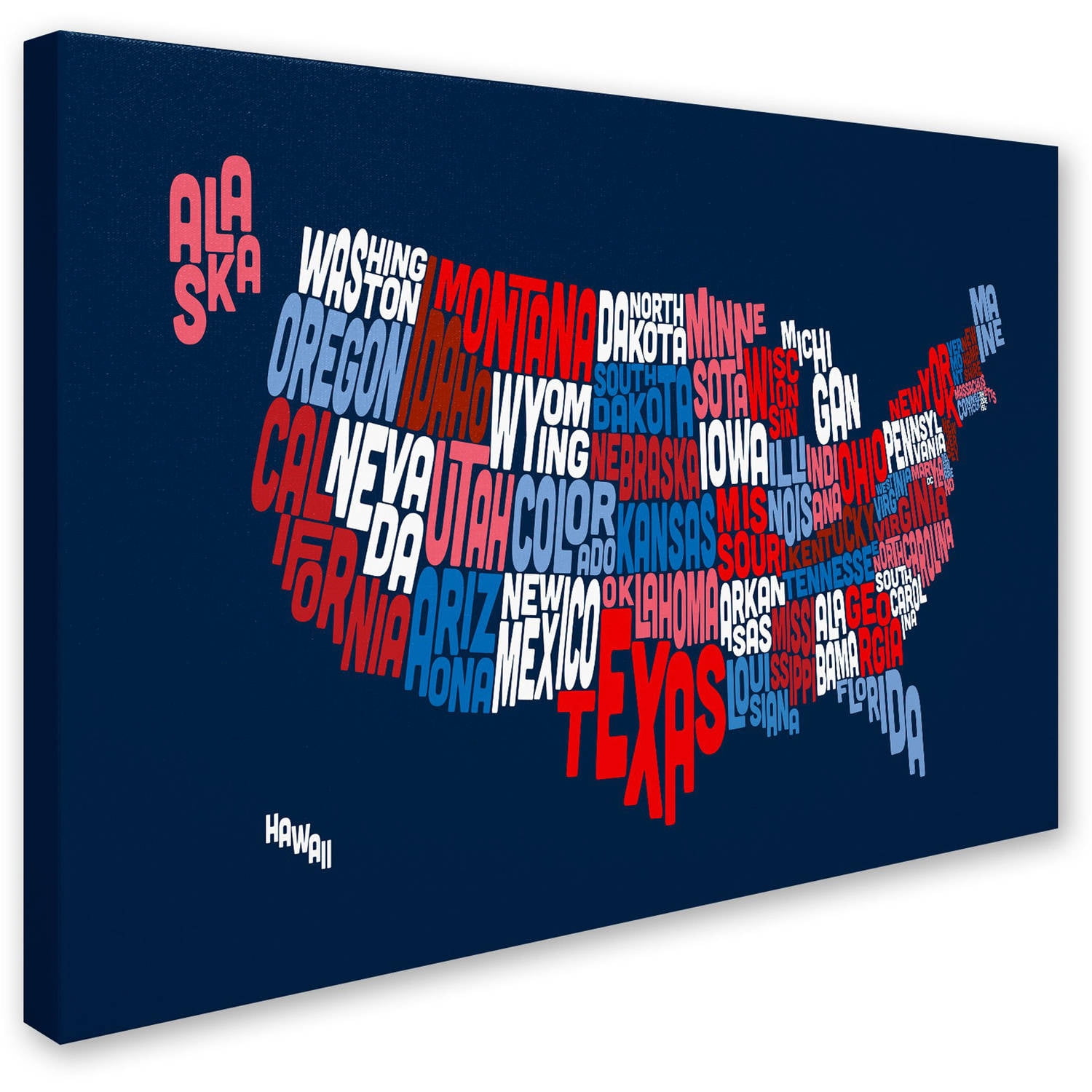 Trademark Fine Art "USA States Txt Map 2" Canvas Art by Michael Tompsett, 12" x 19"