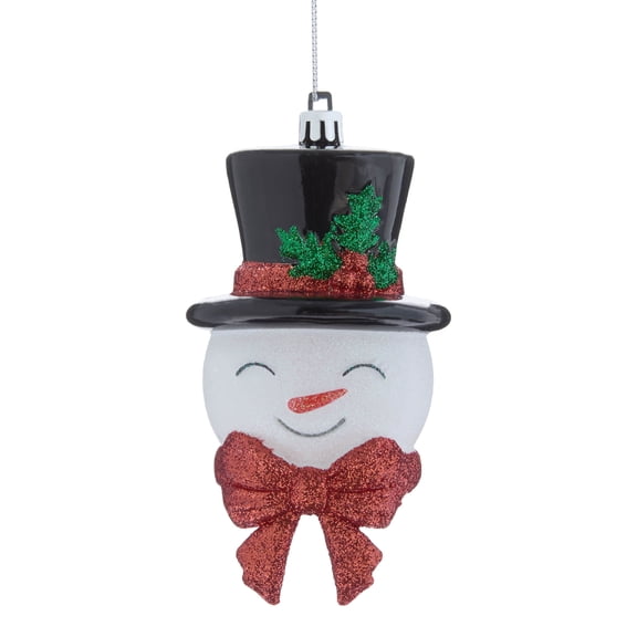 Red/White/Black Glitter Snowman Head Christmas Ornament, 4.8", by Holiday Time