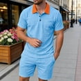 thumbnail image 2 of JAJAHO Mens Summer Short Sleeve Shirt And Shorts Set Comfortable Casual Wear Textured Loose Fit Polo Shirts Shorts 2 Piece Trendy Outfit, 2 of 4