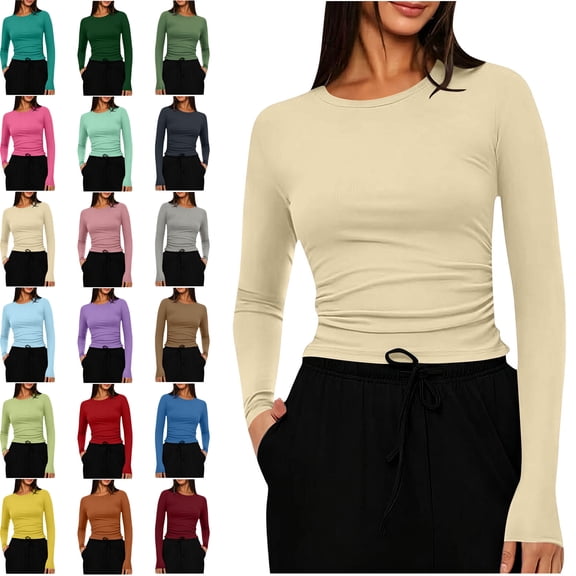 MLCDZ Womens Long Sleeve Crew Neck T Shirts Fall Fashion Basic Y2K Tops Buttery Soft Super Stretchy Fitted Cute Tops Lightweight Going Out Basic Tees