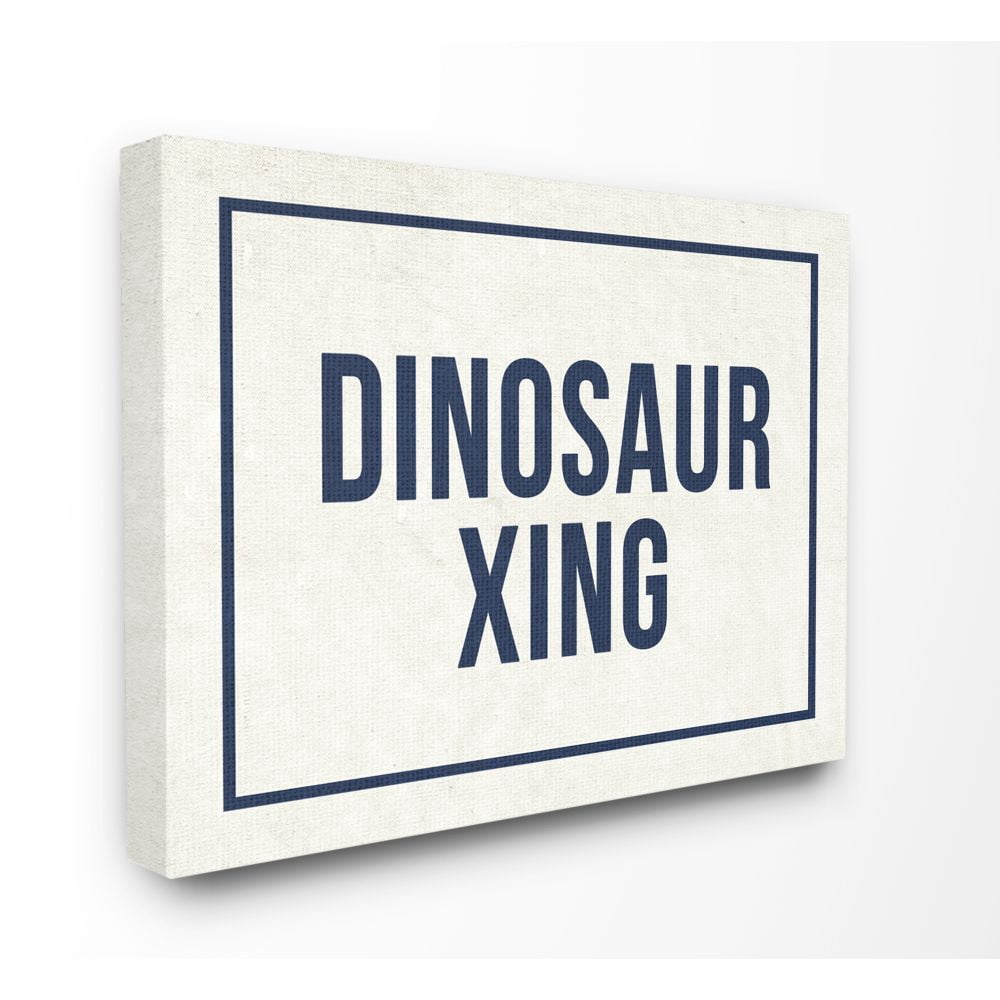 The Kids Room by Stupell Dinosaur Crossing Blue Kids Word Design Canvas Wall Art by Daphne Polselli