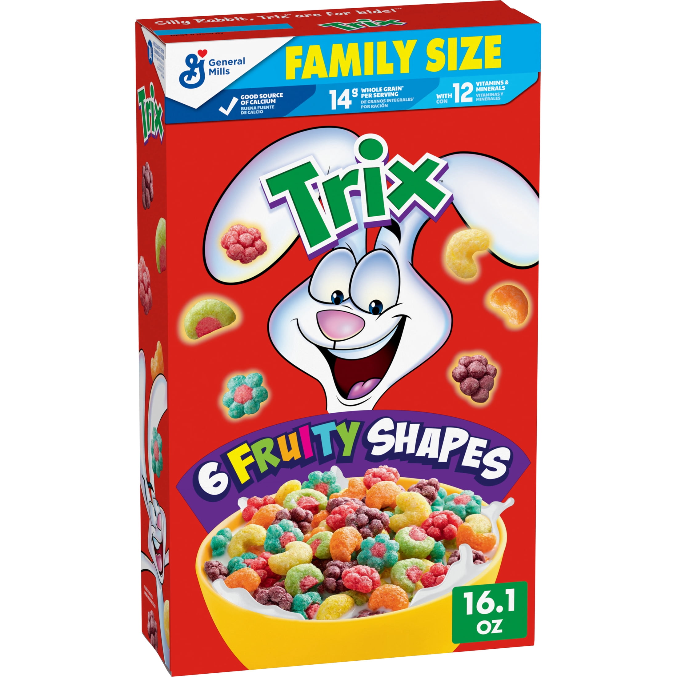 (3 pack) Trix Breakfast Cereal, 6 Fruity Shapes, Made with Whole Grain, Family Size, 16.1 oz
