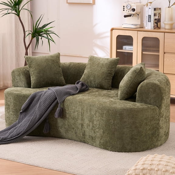 67" Curved Loveseat for Small Spaces, Orange Curved Couches for Living room, Compression Sofa in a Box with 3 Pillows, Small Couch for Bedroom with Wide Armrest & Memory Foam, No Assembly Required