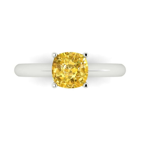 Solitaire Engagement Ring for Women - 1.5ct Simulated Yellow Diamond in 18K White Gold Promise Ring