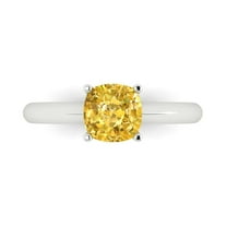 1.5 ct Cushion Cut Simulated Yellow Diamond Solitaire 18K White Gold Womens Engagement Ring