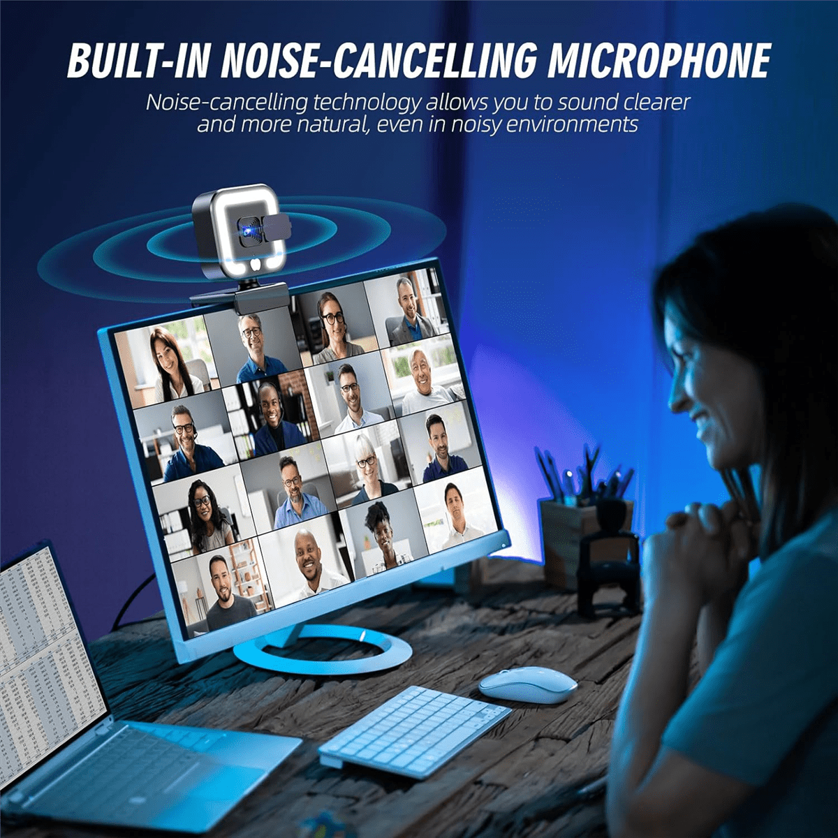 4K Webcam with Microphone and Fill Light, HD Autofocus Computer Camera for Pc Laptop Desktop Video Calling