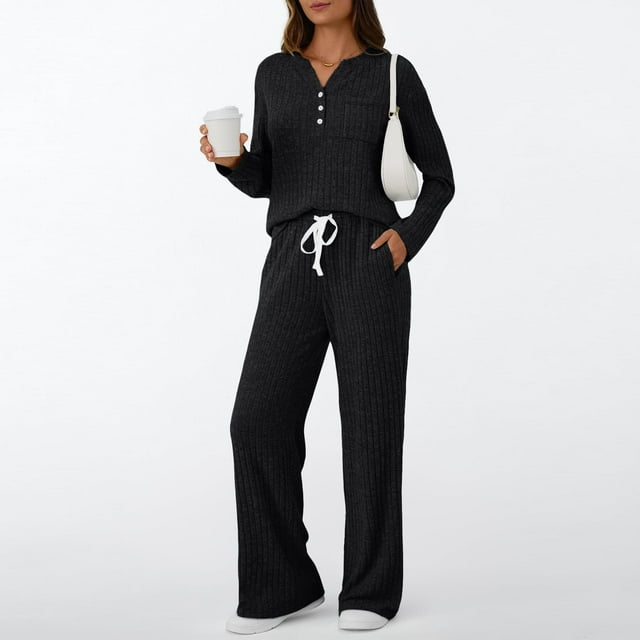 Womens 2 Piece Sets Fall Outfits Neck Sweater 2025 Matching Suits Clothes Pockets