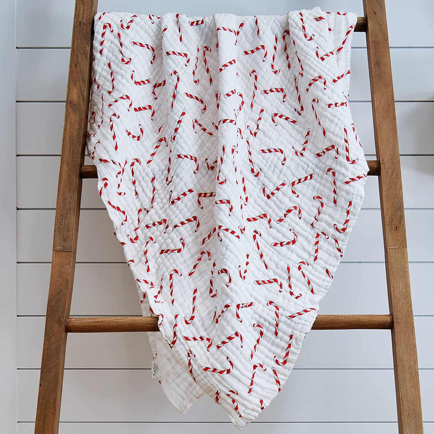 LollyBanks Candy Cane Baby Holiday Blanket Christmas Muslin Quilt, 47"x47", 1 Pack