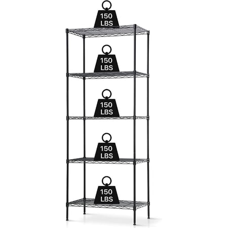 5-Tier Wire Shelving Unit, 24" W x 14" D x 60" H Metal Storage Rack, NSF Certified Heavy Duty Garage Shelves, 750 lbs Capacity Adjustable Pantry Organizer for Kitchen, Laundry, Office