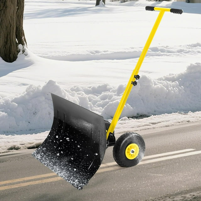 Pousse-neige de 29 Po avec Roues Lame en Acier Robuste Pelle à Neige pour Entrée Hauteur et Angle Réglables Poignée Outil Ergonomique de Déneigement Bleu