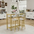 thumbnail image 2 of UHOMEPRO 3 Piece Counter Height Table Set, Modern Bar Table and Chair Set with Storage Rack, Wooden Kitchen Table Set of 3, Wood Top Pub Table & Chair Set for Kitchen Apartment Bistro, White+Gold, 2 of 7