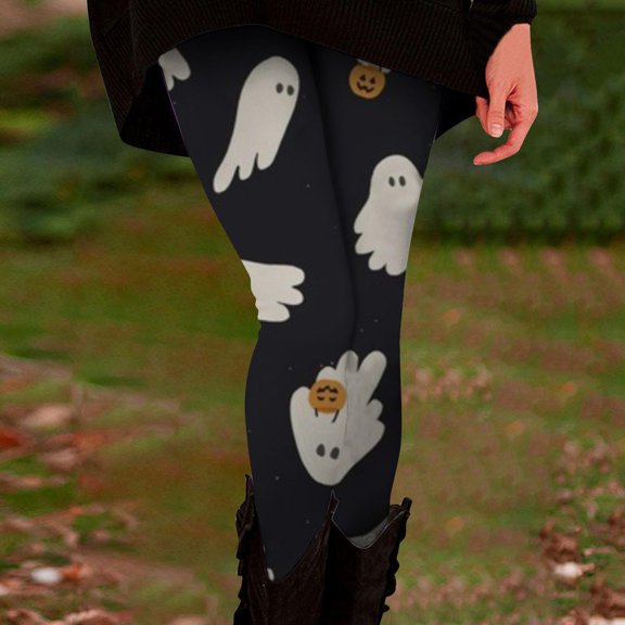 Halloween Black High Waisted Leggings Women with Pockets Polyester,Spandex Full Length Capri Buttery Soft Yoga Pants for Workout Athletic L
