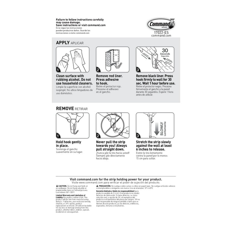 Command Small Refill Adhesive Strips for Wall Hooks, White, Damage