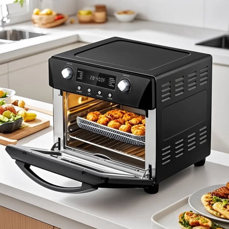 CUSIMAX Air Fryer Oven, 10-in-1 Convection Oven, 24QT Air Fryer Combo, Countertop Air Fryer Toaster Oven with Rotisserie & Dehydrator, Rich Accessories, Black