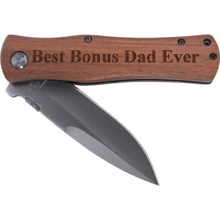 Best Bonus Dad Ever Pocket Knife with Clip  , (Wood